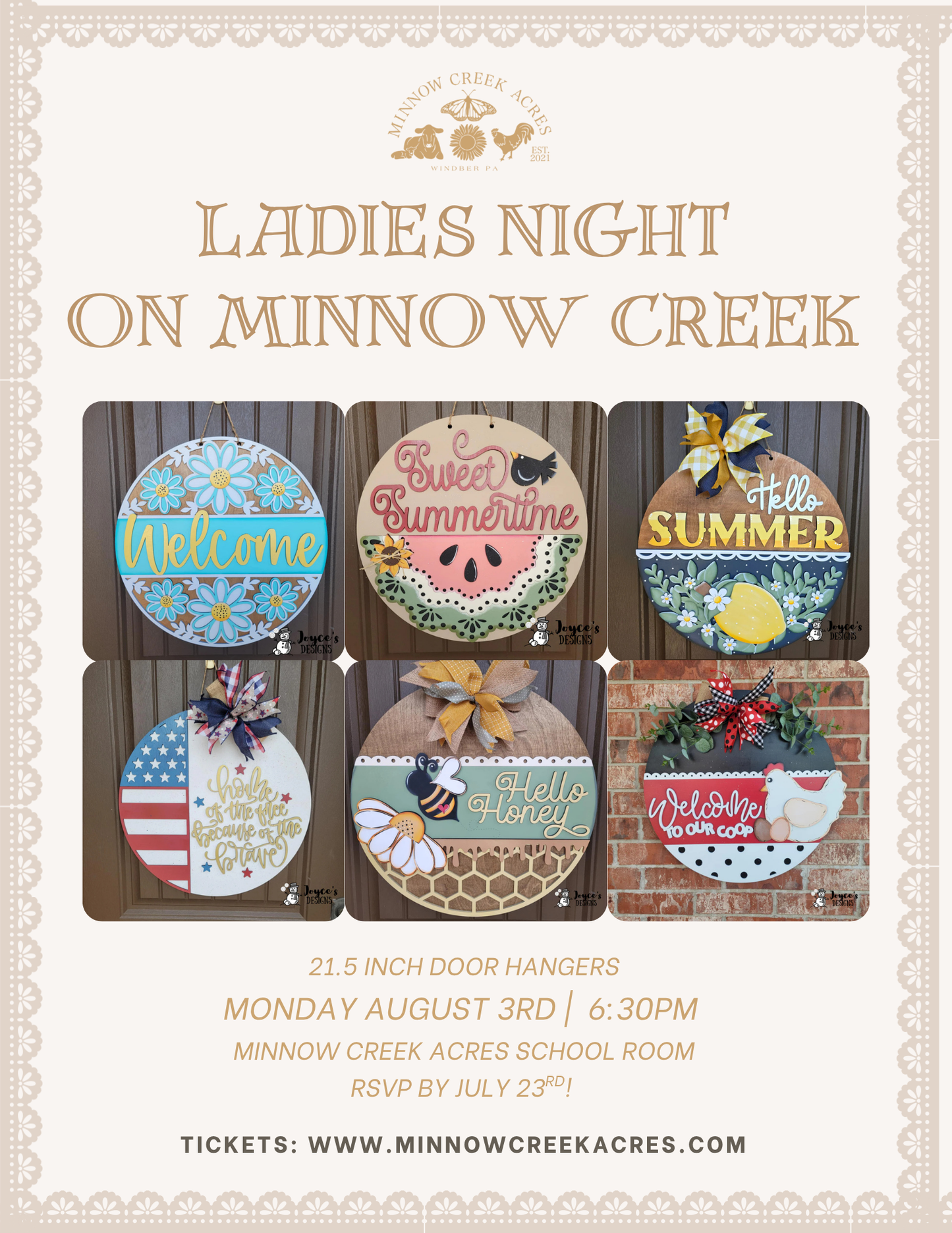 LADIES NIGHT ON MINNOW CREEK - DOOR HANGER