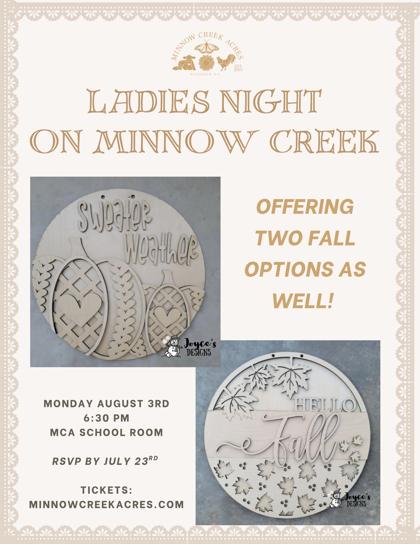 LADIES NIGHT ON MINNOW CREEK - DOOR HANGER