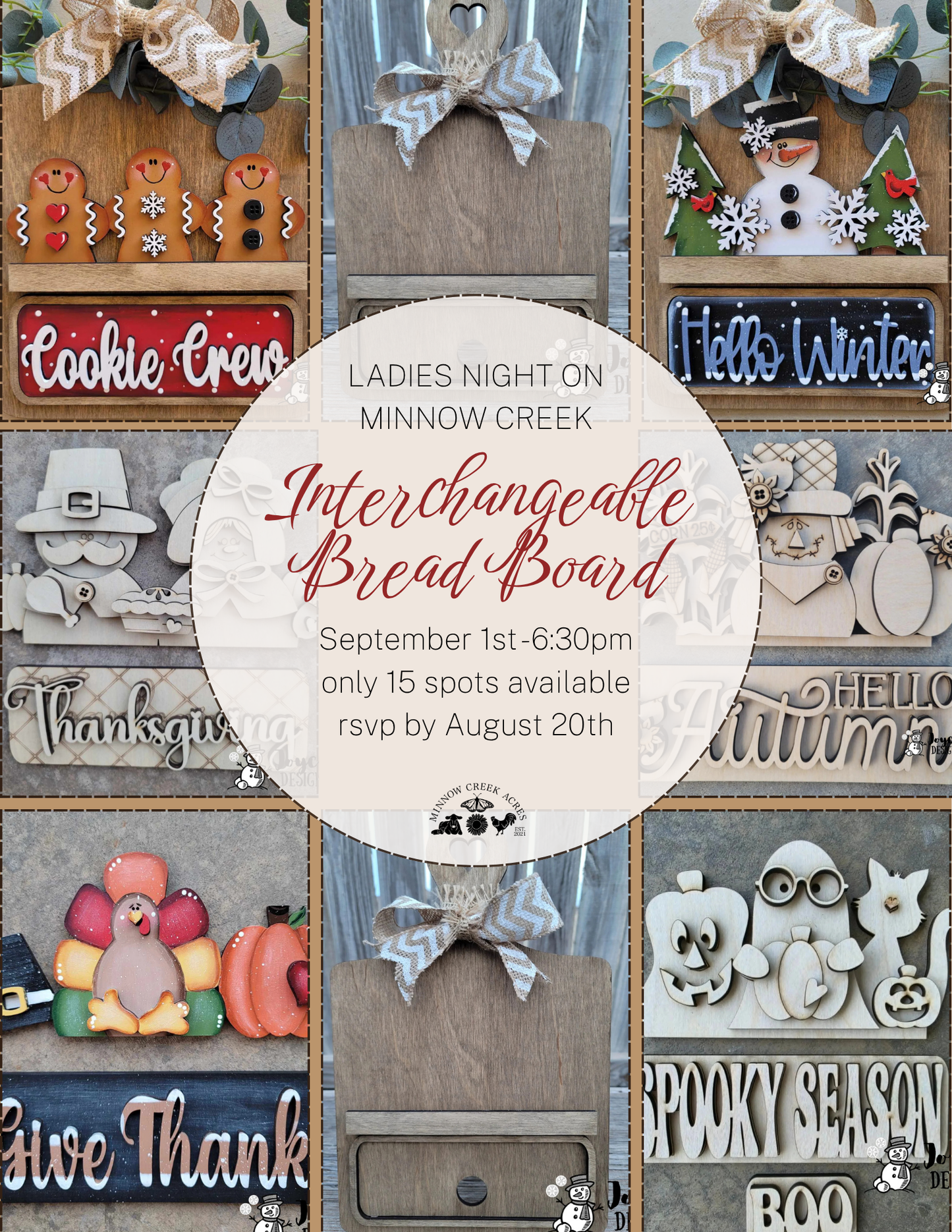 Ladies Night On Minnow Creek - Fall/Winter Interchangeable Bread Board